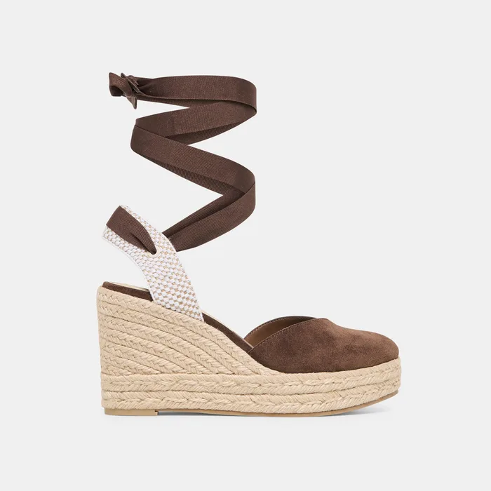 Noura Dk Brown Suede Wedges — view 2