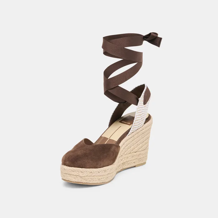 Noura Dk Brown Suede Wedges — view 6