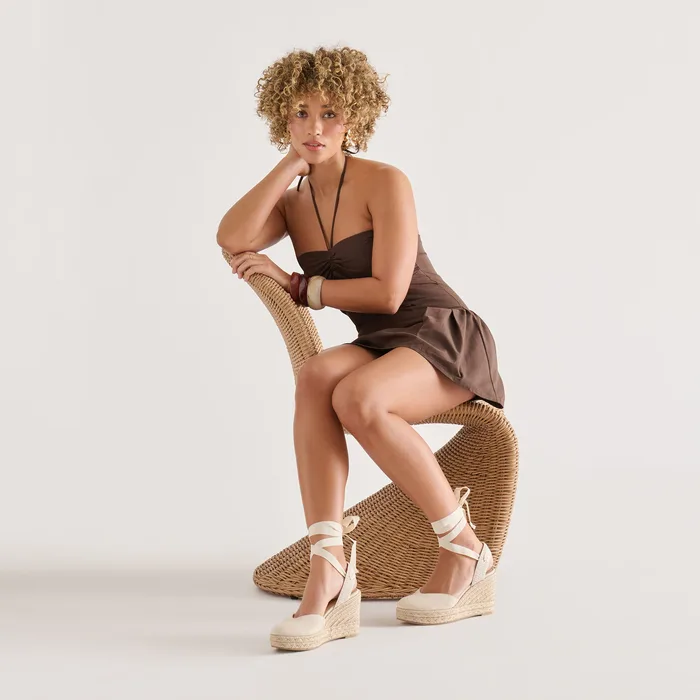 Noura Ecru Linen Wedges — view 5