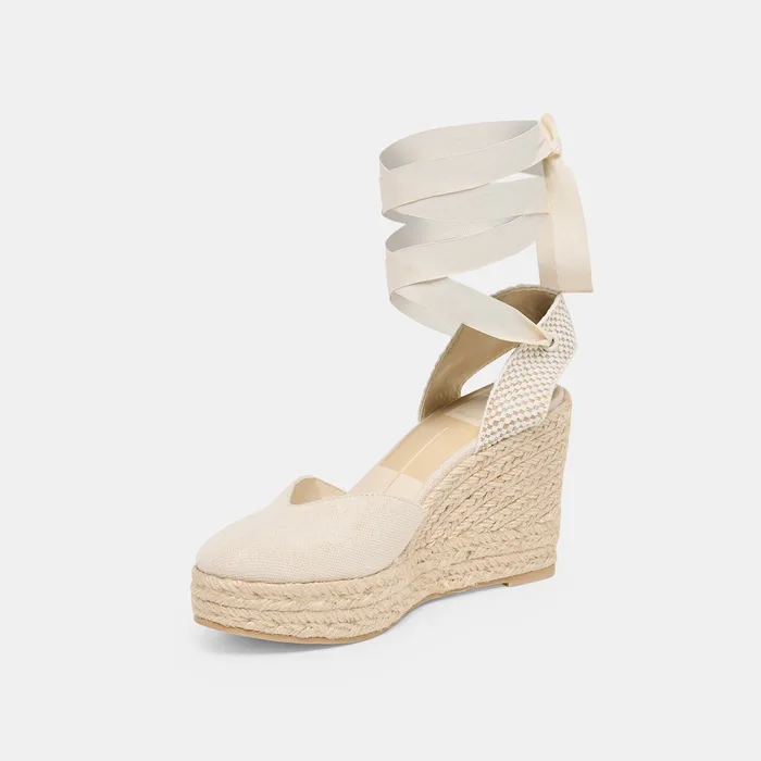 Noura Ecru Linen Wedges — view 7