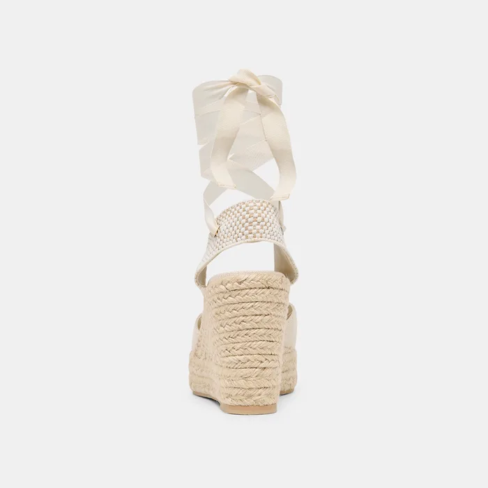Noura Ecru Linen Wedges — view 10