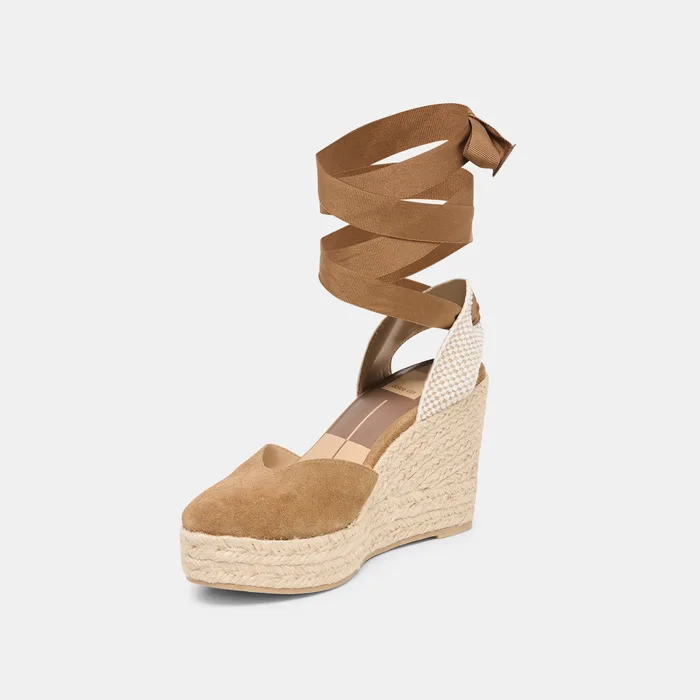 Noura Lt Brown Suede Wedges — view 8