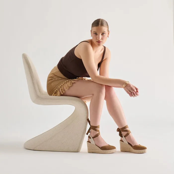Noura Lt Brown Suede Wedges — view 9