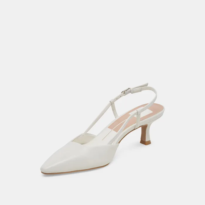 Odela White Leather Heels — view 7