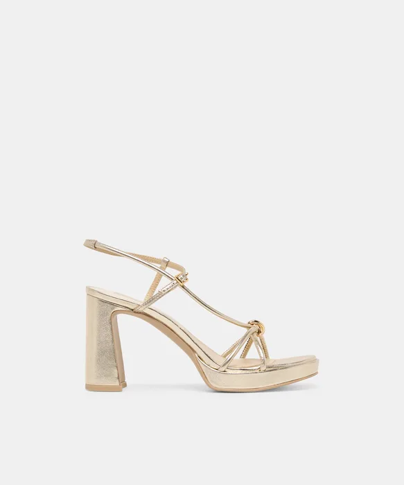 Odete Gold Leather Heels — view 2