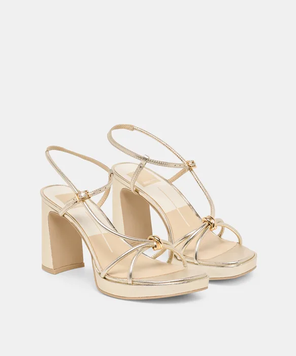 Odete Gold Leather Heels — view 3