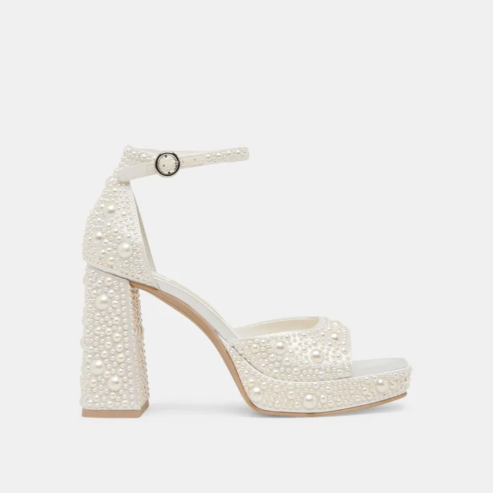 PANDRO PEARL HEELS TRUE WHITE SATIN — view 2