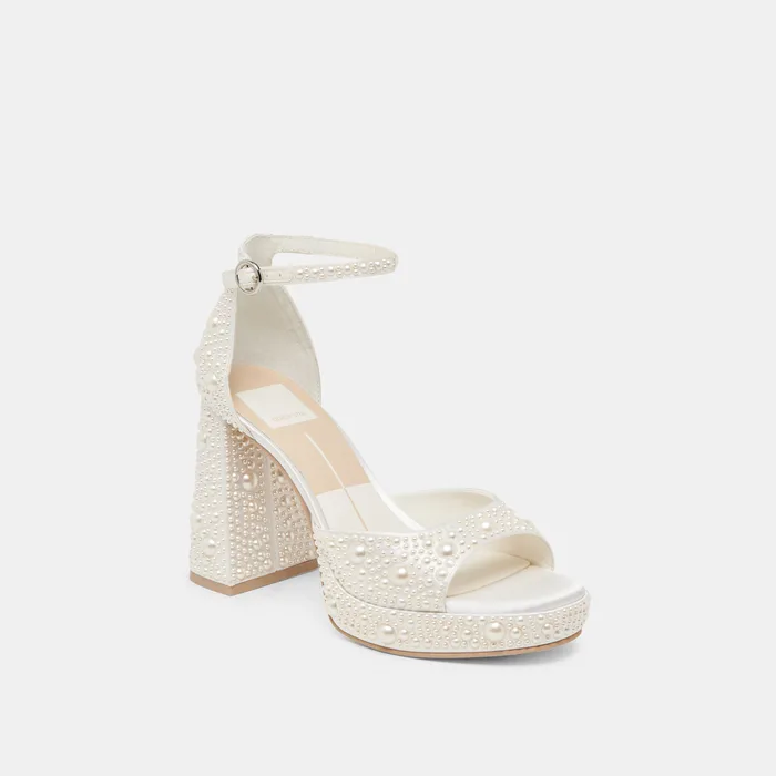 PANDRO PEARL HEELS TRUE WHITE SATIN — view 4