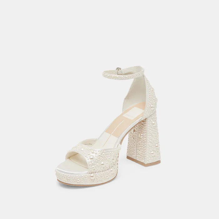 PANDRO PEARL HEELS TRUE WHITE SATIN — view 7