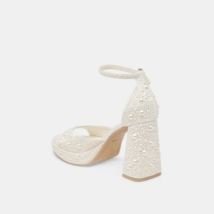 PANDRO PEARL HEELS TRUE WHITE SATIN — view 8