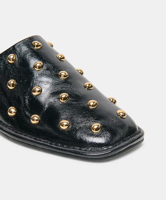 PHIRA STUD FLATS BLACK LEATHER