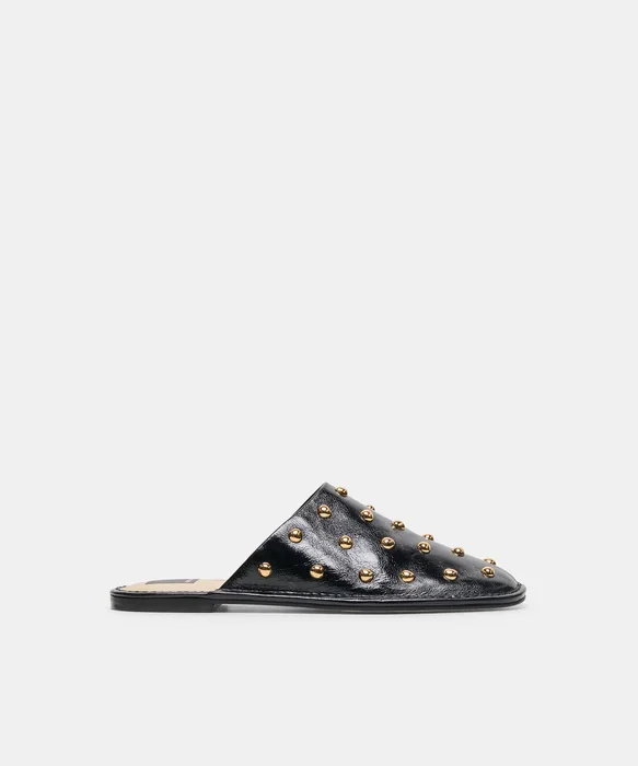 PHIRA STUD Black Leather Slip-On Flats — view 2