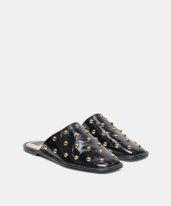 PHIRA STUD Black Leather Slip-On Flats — view 3