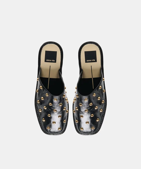 PHIRA STUD Black Leather Slip-On Flats — view 4