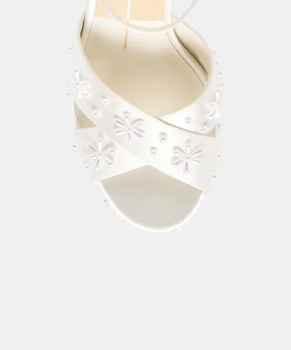 POPPY PEARL White Satin Platform Bridal Heels — view 4
