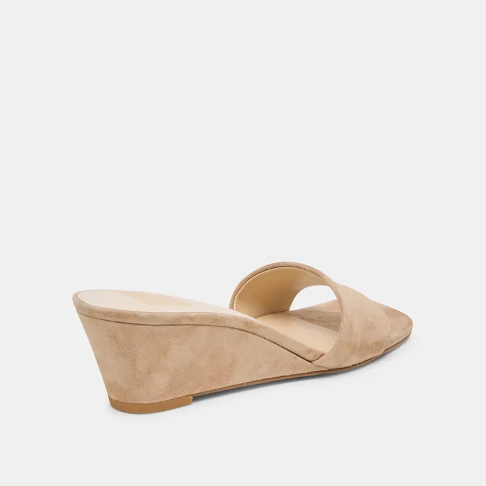 Qaily Wide Camel Suede Wedges — view 4