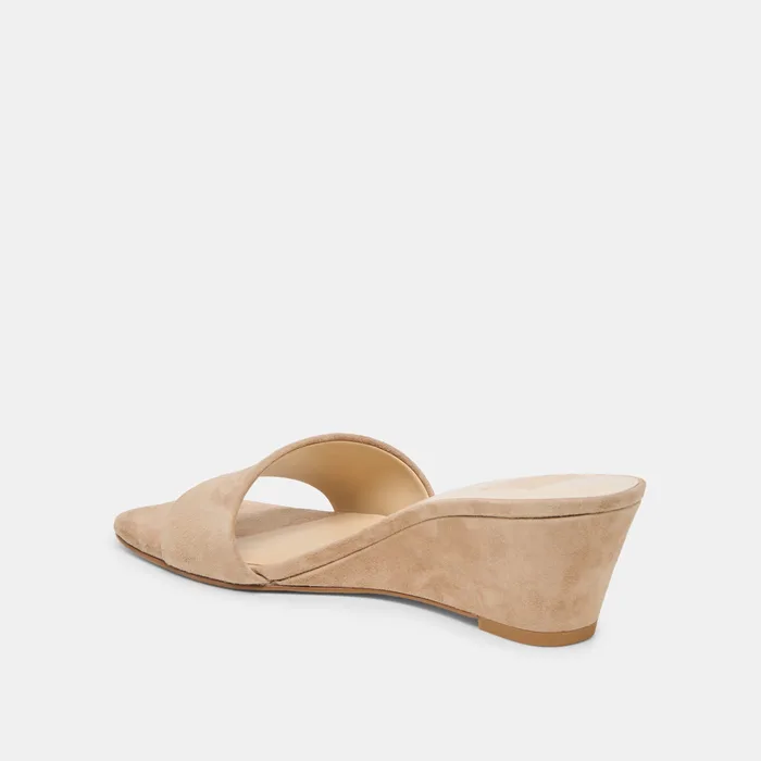 Qaily Wide Camel Suede Wedges — view 6