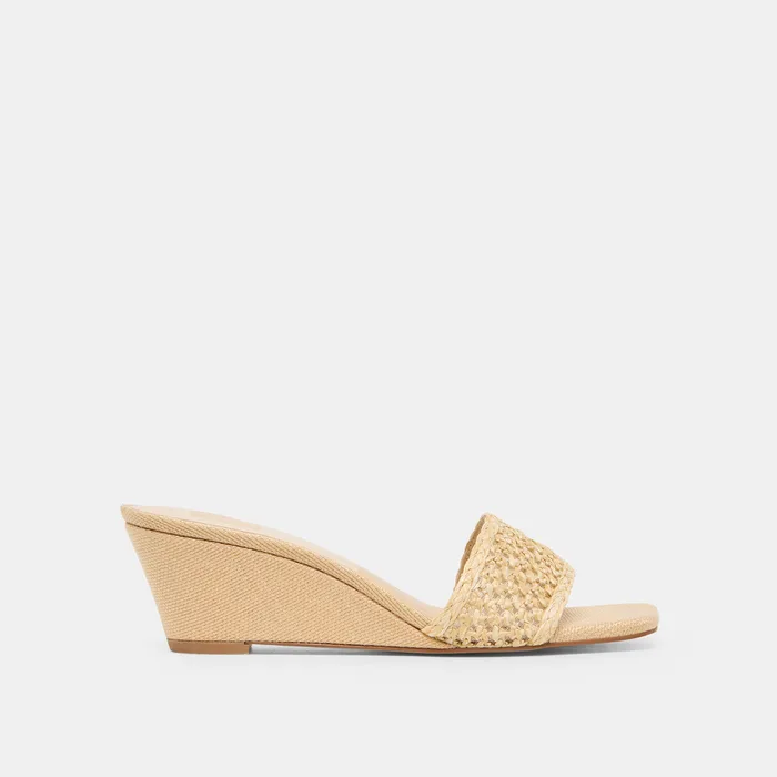 Qaily Wide Lt Natural Raffia Wedges — view 2