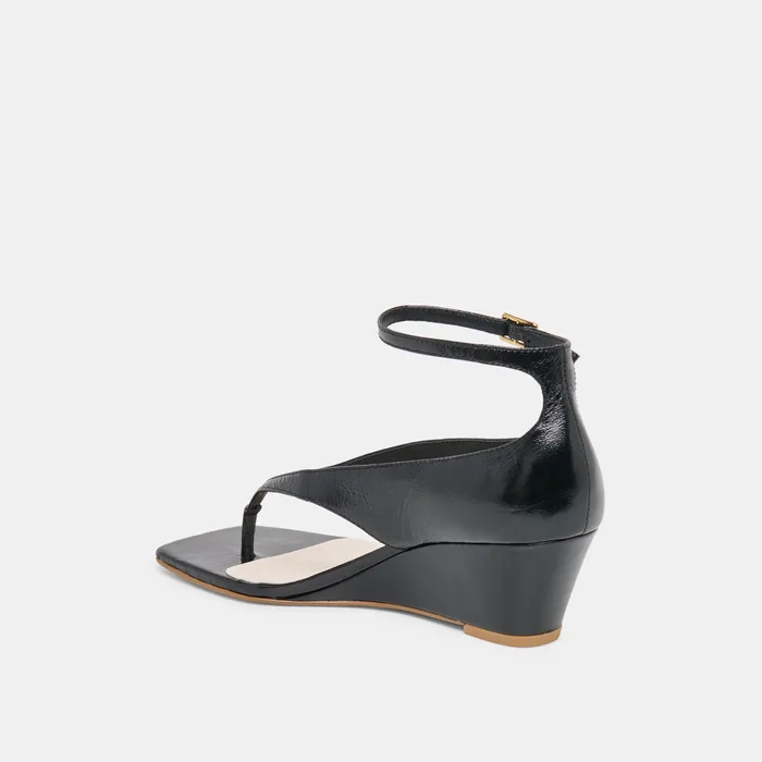 Quinny Black Leather Wedges — view 8