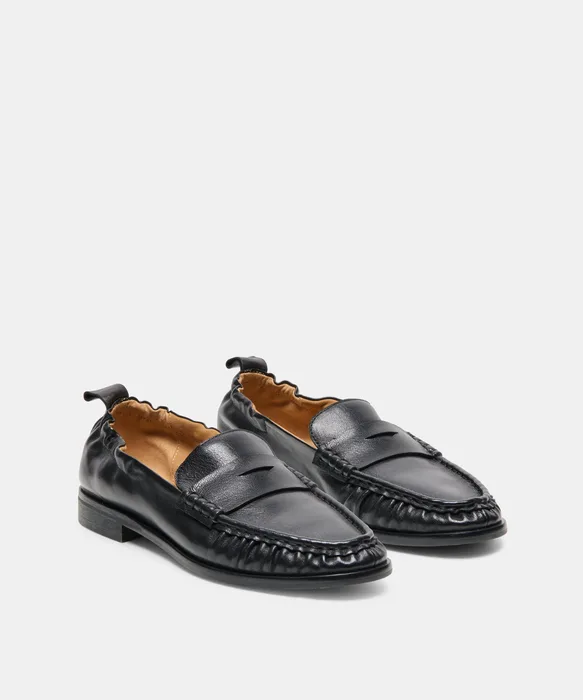 RAMZIE Black Leather Round-Toe Penny Loafers — view 2
