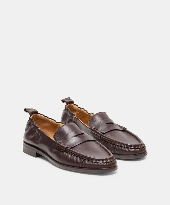 RAMZIE Chocolate Leather Round-Toe Penny Loafers — view 2