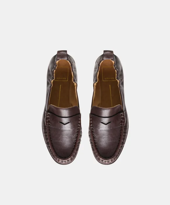 RAMZIE Chocolate Leather Round-Toe Penny Loafers — view 3