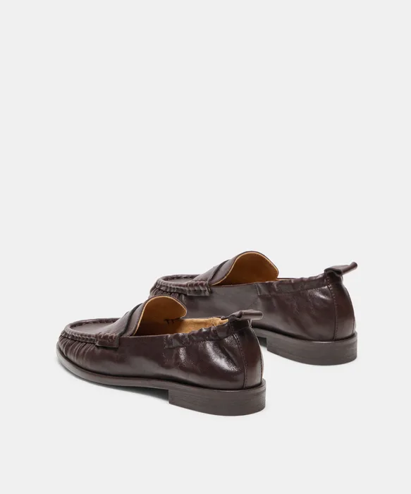 RAMZIE Chocolate Leather Round-Toe Penny Loafers — view 4