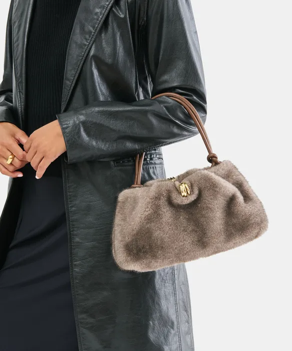 RAVEL Grey Faux Fur Adjustable Shoulder Bag — view 3
