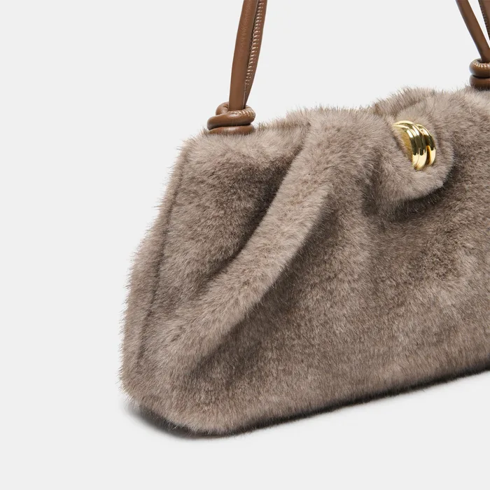 RAVEL Grey Faux Fur Adjustable Shoulder Bag — view 5
