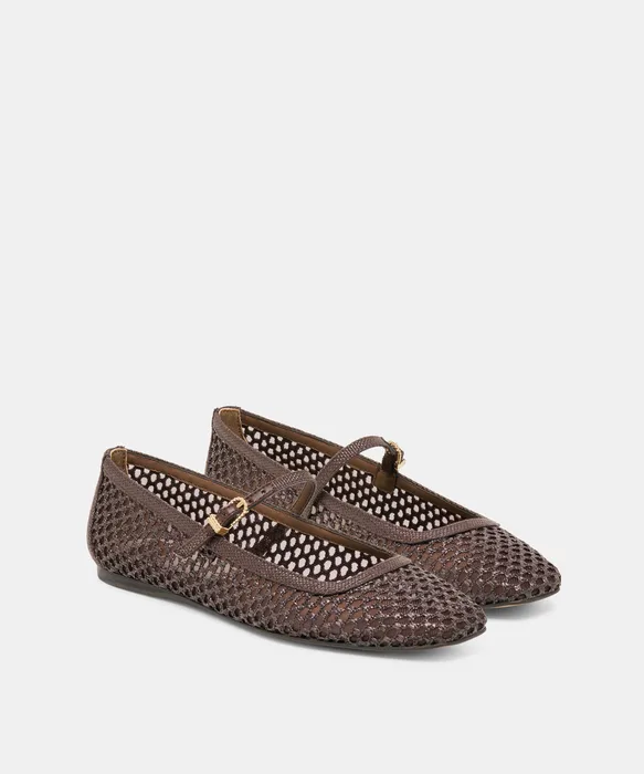 REYES Chocolate Woven Raffia Mary-Jane Ballet Flats — view 3