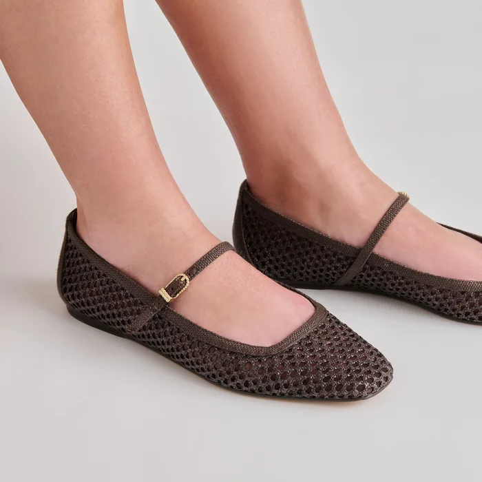 REYES Chocolate Woven Raffia Mary-Jane Ballet Flats — view 5