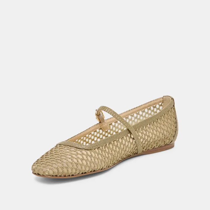 Reyes Olive Woven Raffia Ballet Flats — view 5
