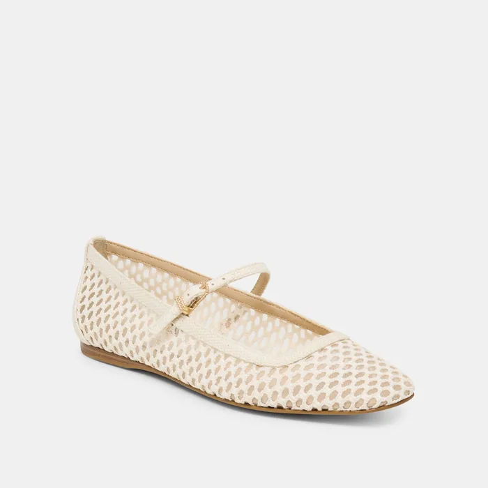 REYES White Woven Raffia Mary-Jane Ballet Flats — view 4