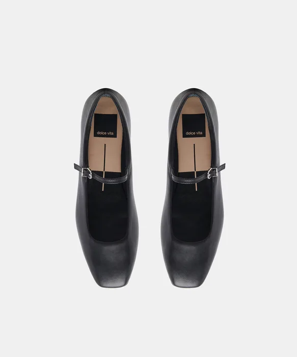 REYES Wide Width Black Leather Mary-Jane Ballet Flats — view 4