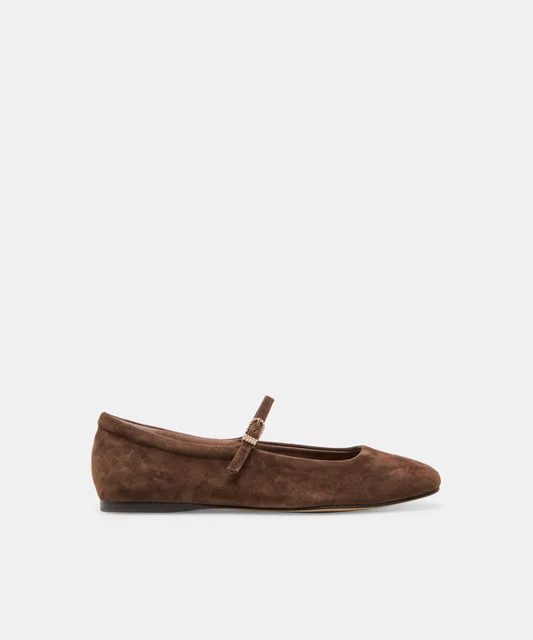 REYES Wide Width Dk Brown Suede Mary-Jane Ballet Flats — view 2