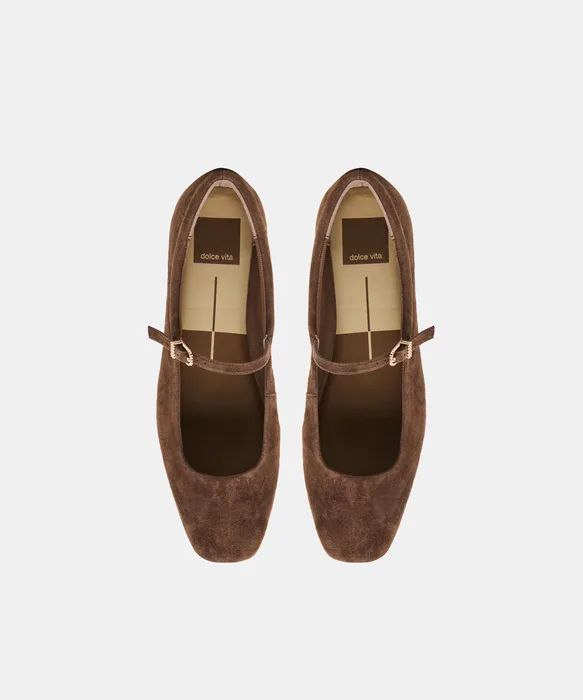 REYES Wide Width Dk Brown Suede Mary-Jane Ballet Flats — view 4