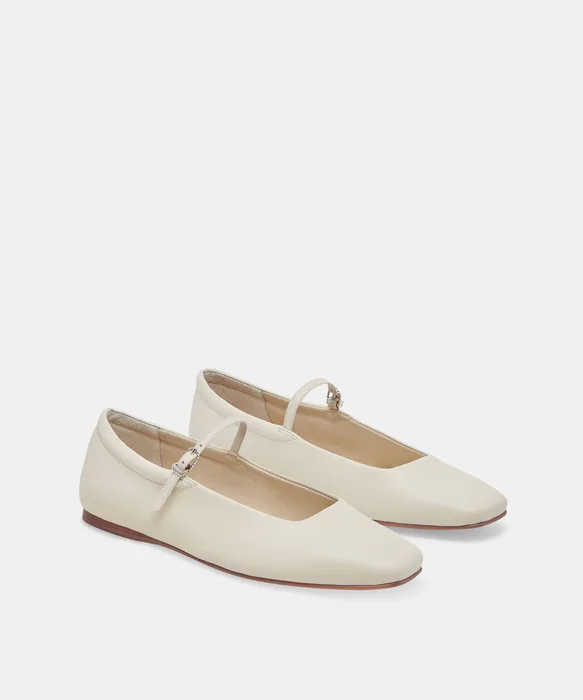 REYES Wide Width Ivory Leather Mary-Jane Ballet Flats — view 3