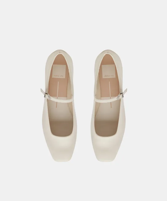REYES Wide Width Ivory Leather Mary-Jane Ballet Flats — view 4