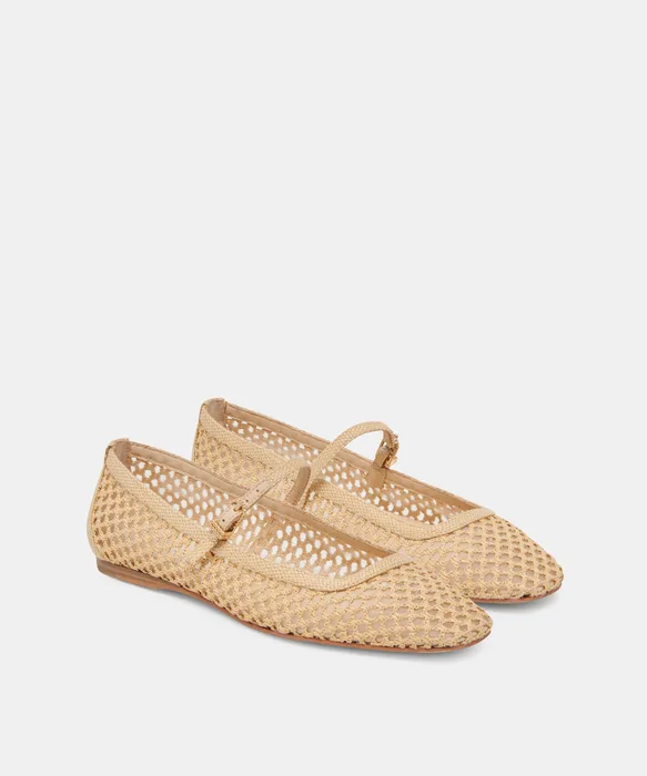 REYES Wide Width Lt Natural Woven Raffia Mary-Jane Ballet Flats — view 3