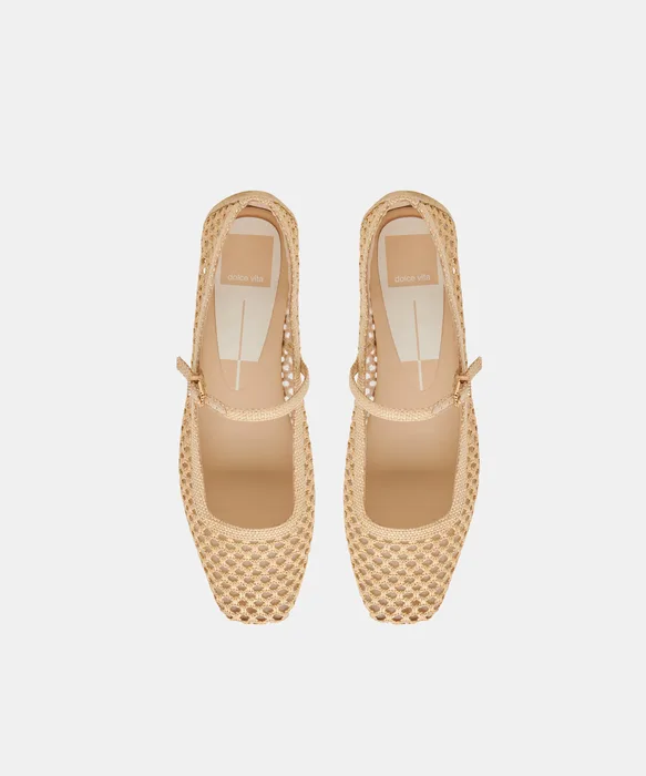 REYES Wide Width Lt Natural Woven Raffia Mary-Jane Ballet Flats — view 4