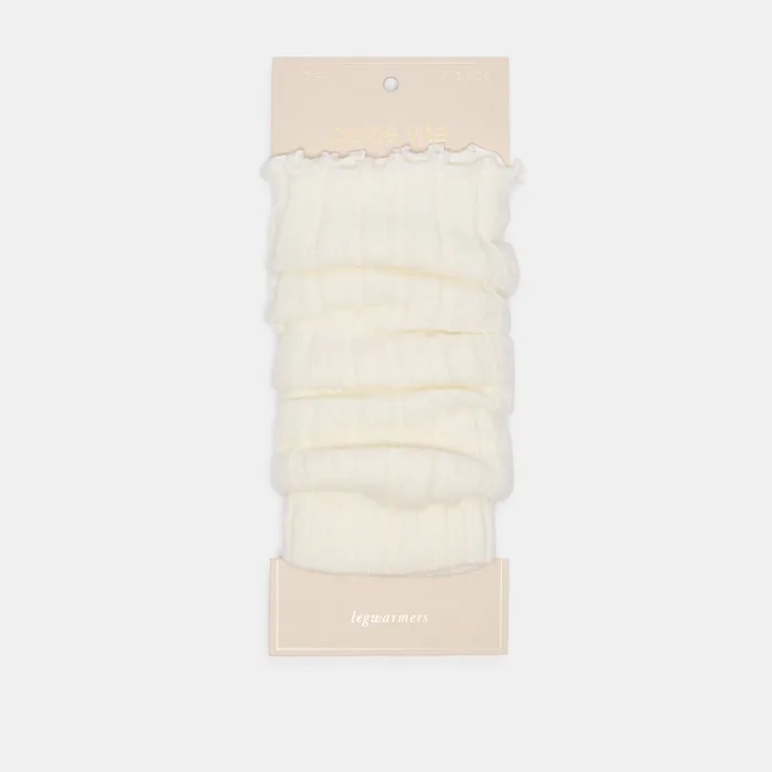 Ribbed Lettuce Edge Ivory Leg Warmer — view 2
