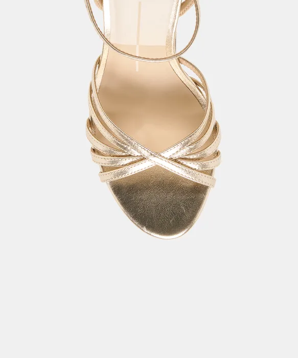 RIKI Lt Gold Leather Strappy Heels — view 4