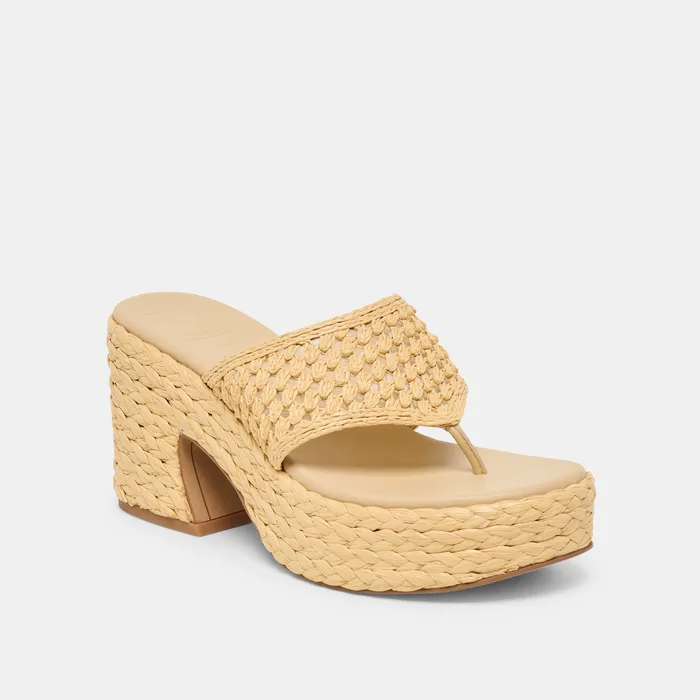 RIPPLE Lt Natural Raffia Platform Thong Block Heel — view 4