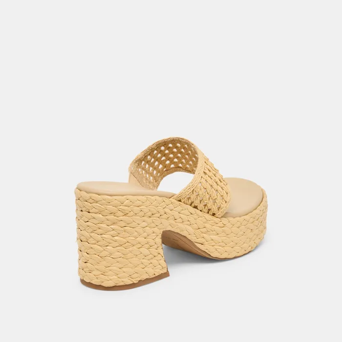 RIPPLE Lt Natural Raffia Platform Thong Block Heel — view 5