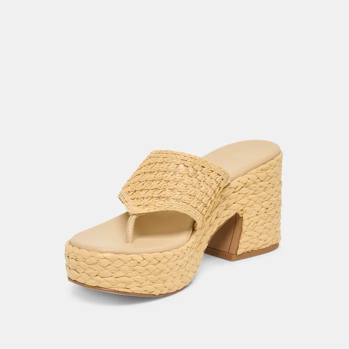 RIPPLE Lt Natural Raffia Platform Thong Block Heel — view 6