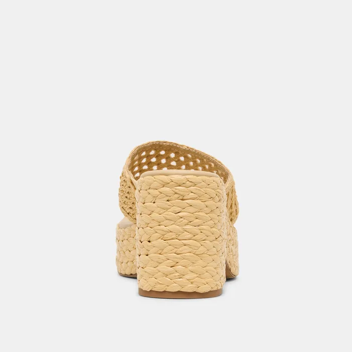 RIPPLE Lt Natural Raffia Platform Thong Block Heel — view 9