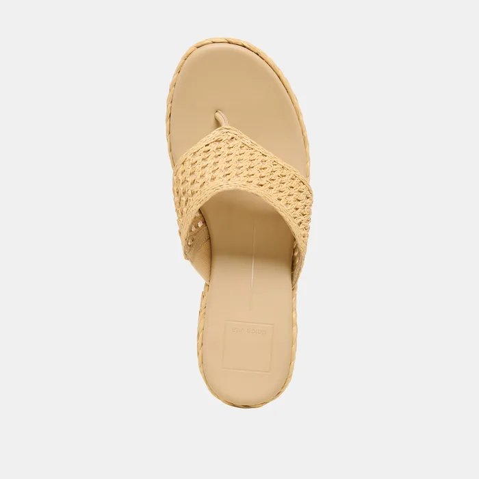 RIPPLE Lt Natural Raffia Platform Thong Block Heel — view 10