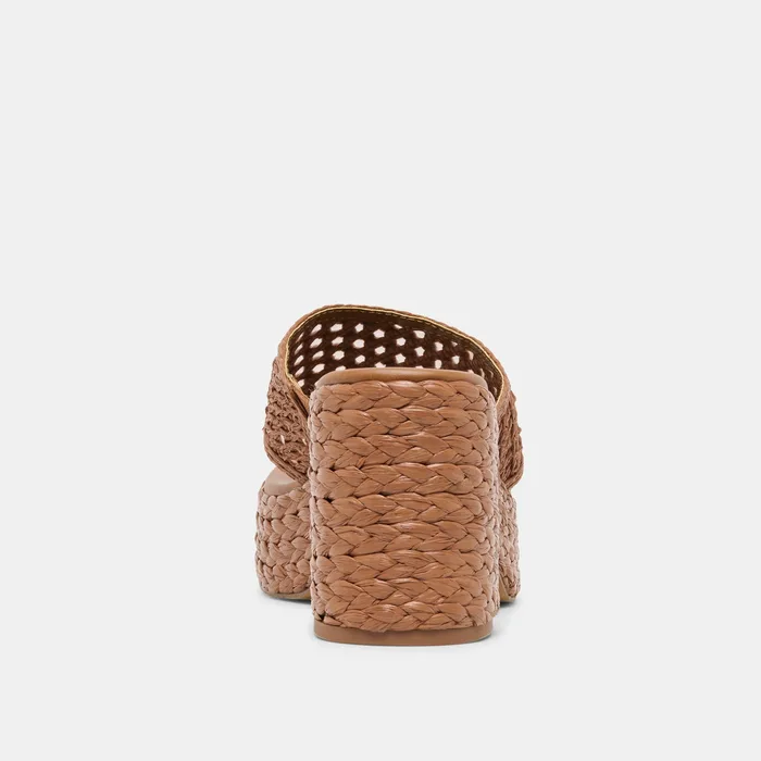 RIPPLE Mid Brown Raffia Platform Thong Block Heel — view 8