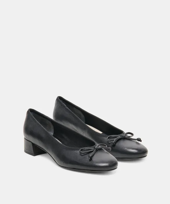 RITLA MID Black Leather Ballet Block Heels — view 3
