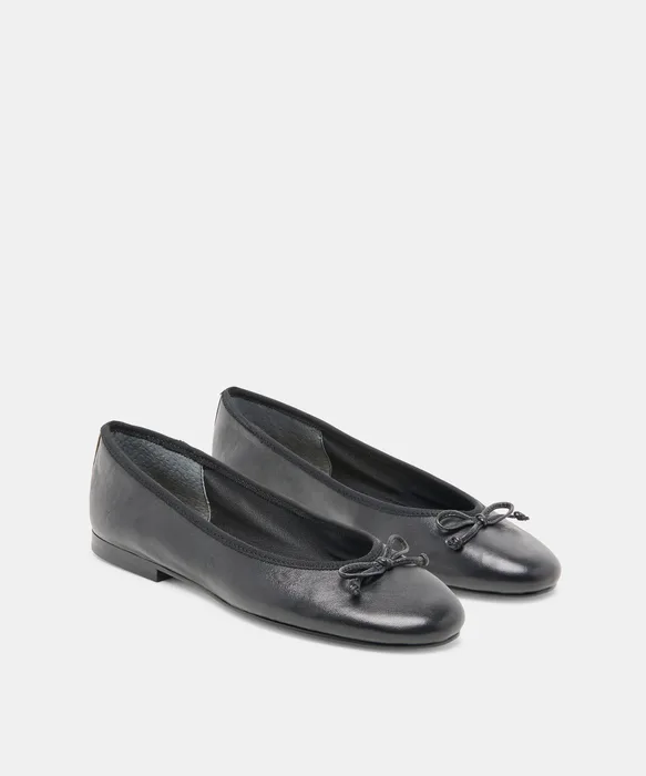 Ritla Wide Black Leather Ballet Flats — view 3